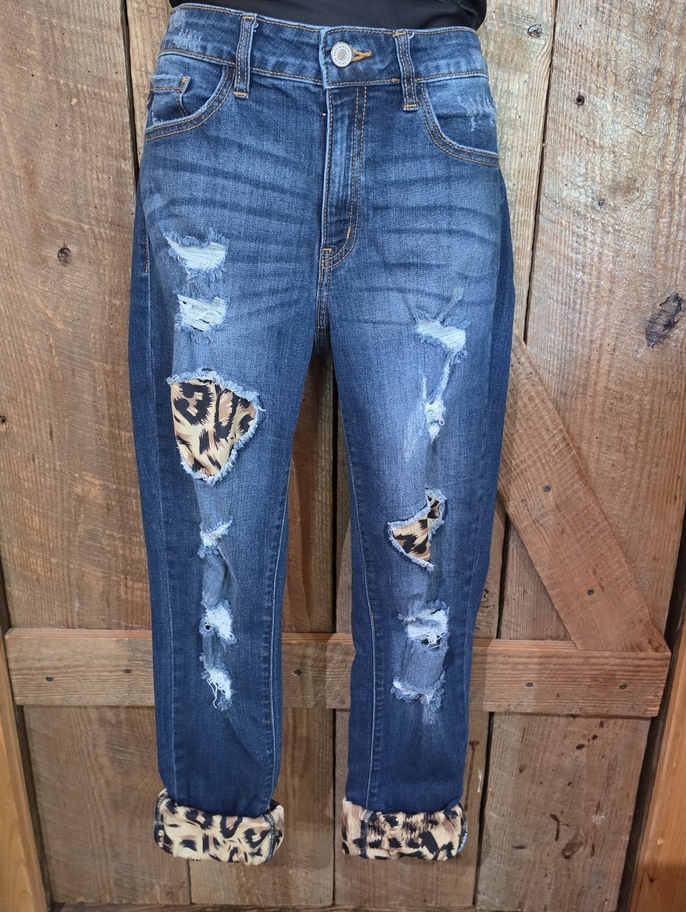 KanCan Vienna Super Skinny Jeans Women's 9/28 Leopard Print Distressing EUC
